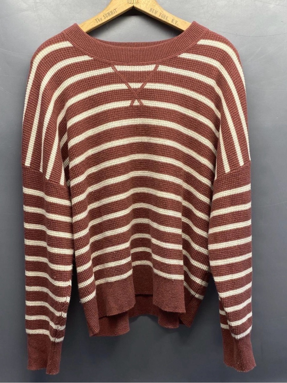 Madewell Rust and Cream Striped Crewneck Sweater